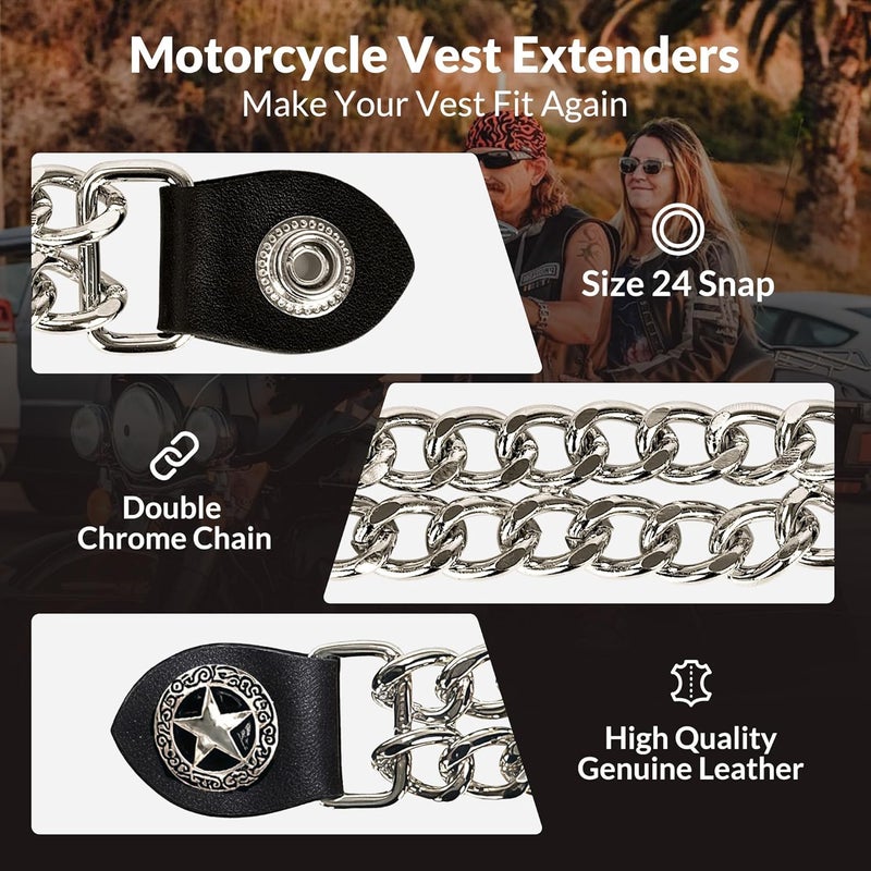 Mirthcos Motorcycle Vest Extenders for Men & Women - 4 PCS Leather Vest Extensions for Biker - Durable Double Chrome Chains - Image 2